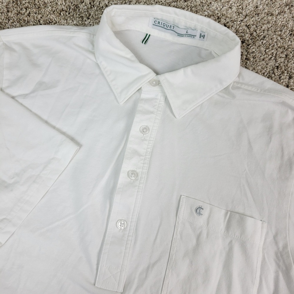 Criquet Mens Large Solid White Performance Stretch Golf Polo Short Sleeve